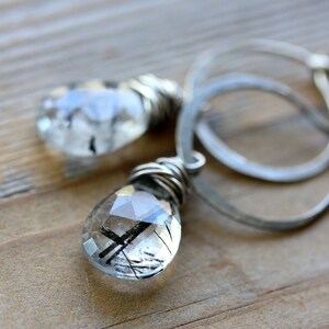Tourmalinated Quartz Earrings, Gemstone Dangle Earrings, Sterling Silver Hoop Earrings image 1