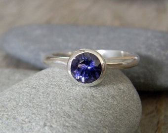 Iolite, Water Sapphire Solitaire Ring, Nesting Ring or Stackable Ring in 925 Silver, Gemstone Stacking Rings