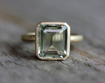 Emerald Engagement Ring, Emerald Cut Green Amethyst Ring, Prasiolite Ring, Octagon Prasiolite Gemstone Ring, Amethyst Jewellery