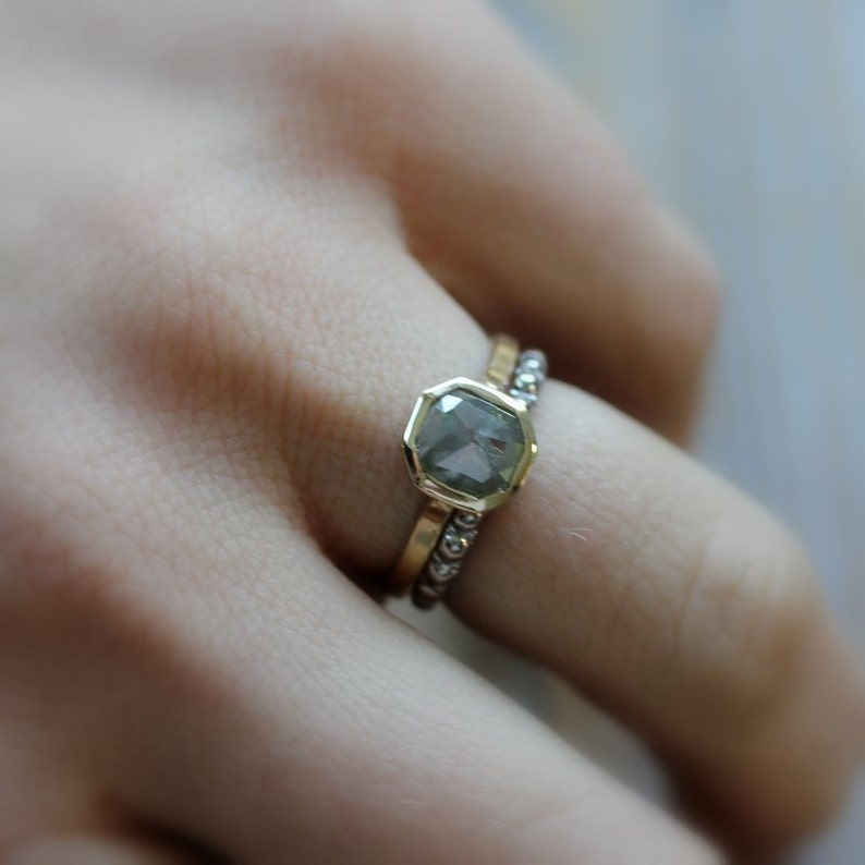 Gray Diamond Engagement Ring Gray Diamond Wedding Ring Rose Cut Ring in Yellow Gold Handmade Jewelry from New England image 3