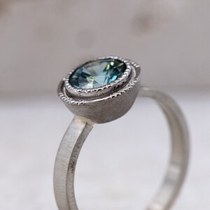 Light Blue Aqua Zircon Ring // Art Deco Inspired Gemstone Engagement Ring image 2