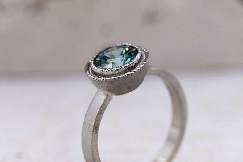 Light Blue Aqua Zircon Ring // Art Deco Inspired Gemstone Engagement Ring image 2