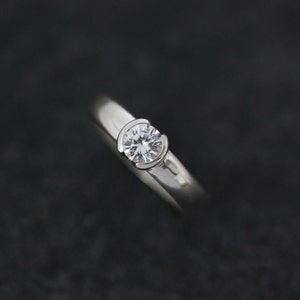 White Sapphire Ring in Sterling Silver, Sapphire Jewelry, Half Bezel Engagement Ring, Handmade Jewelry from New England