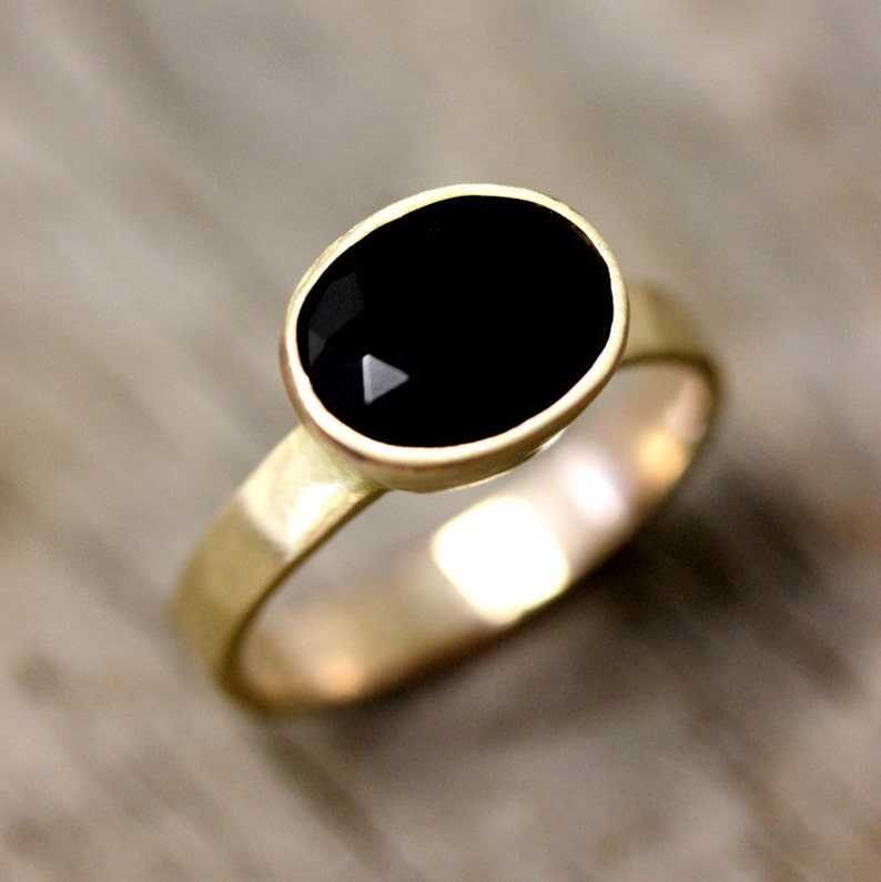 14k Gold Black Spinel Ring, Gemstone and Recycled Gold Ring, Oval Black Spinel Ring, Black Spinel Jewelry image 3