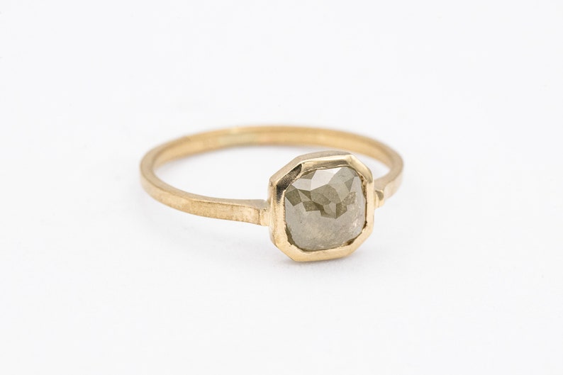 Gray Diamond Engagement Ring Gray Diamond Wedding Ring Rose Cut Ring in Yellow Gold Handmade Jewelry from New England image 6