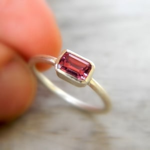 Pink Emerald Shape Rhodolite Garnet, Valentines Day Present for January Birthday and Pink Lover