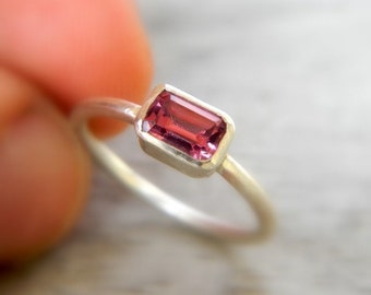 Pink Emerald Shape Rhodolite Garnet, Valentines Day Present for January Birthday and Pink Lover