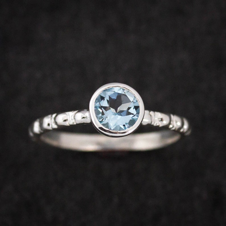 Round Aquamarine Ring, Handmade Blue Aquamarine Gemstone Ring,Eco Silver, March Birthstone,Aternative Engagement Ring,Aquamarine Solitaire image 1