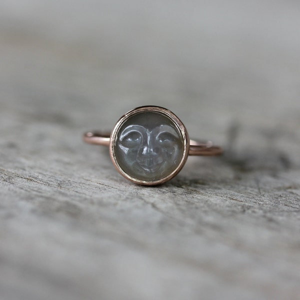 Man in the Moon 14k Rose Gold and Black moonstone Ring