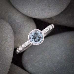 Round Aquamarine Ring, Handmade Blue Aquamarine Gemstone Ring,Eco Silver, March Birthstone,Aternative Engagement Ring,Aquamarine Solitaire image 2