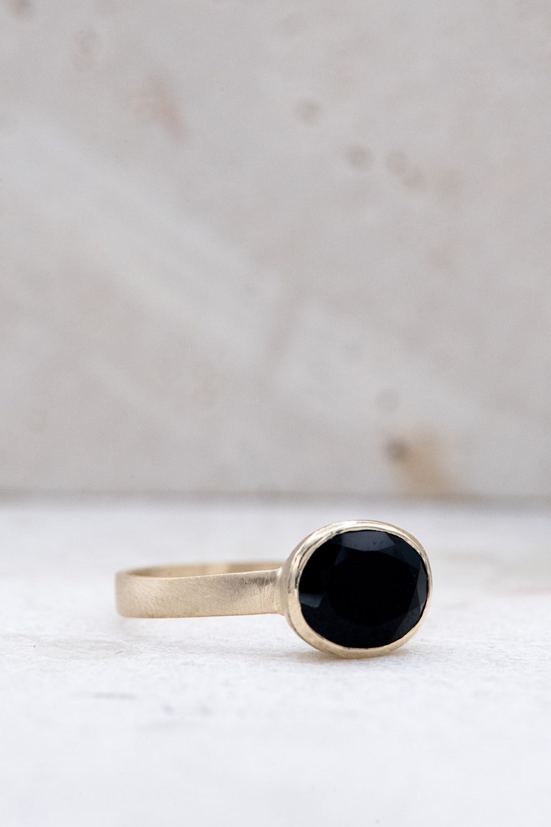 14k Gold Black Spinel Ring, Gemstone and Recycled Gold Ring, Oval Black Spinel Ring, Black Spinel Jewelry image 1