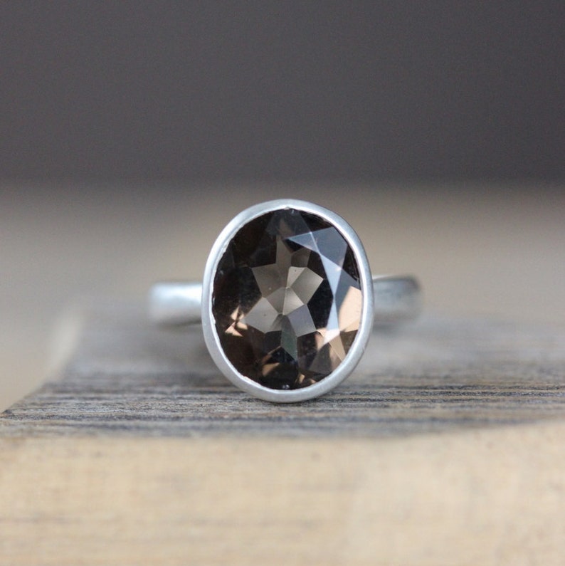 Ecologically friendly Smoky Quartz Ring, A Solitaire Gemstone Ring Made in Recycled Silver Jewelry, Low Carbon Footprint Jewelry image 1