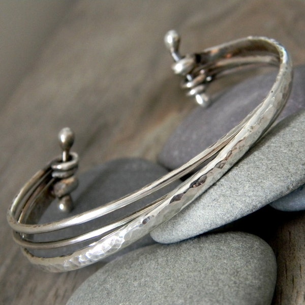 Boho Sterling Silver Cuff Multi Sterling Bracelet, Nautical Silver Open Bracelet