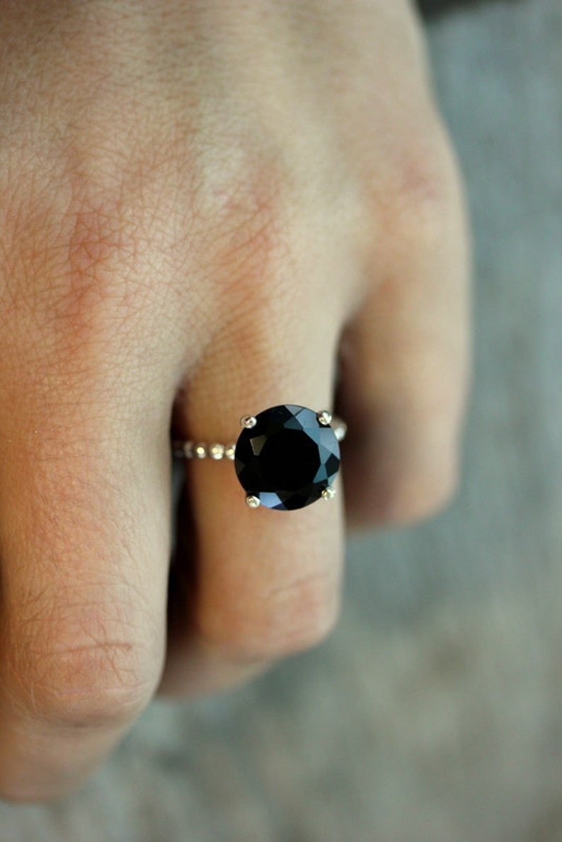 Black Spinel Ring in Sterling Silver, Black Gemstone Ring, Handmade Gift for Her, Handmade Jewelry, Cocktail Ring image 2