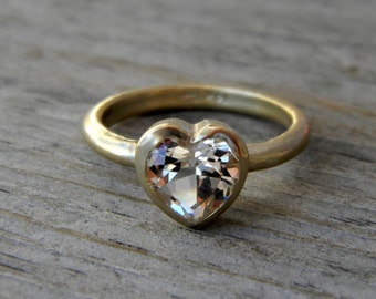 Heart Shaped White Topaz  Ring,Heart Gemstone Valentine Ring for Girlfriend, Heart Shaped Engagement Ring, Valentine Gift Ring
