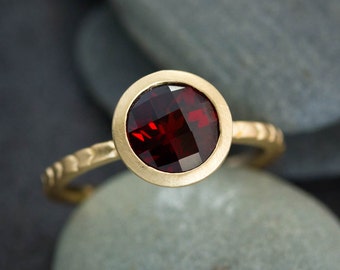 January Birthstone  Garnet Ring, Red Garnet Solitaire Ring, Gold Jewelry, Non traditional Engagement Ring