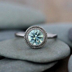 Light Blue Aqua Zircon Ring // Art Deco Inspired Gemstone Engagement Ring image 4