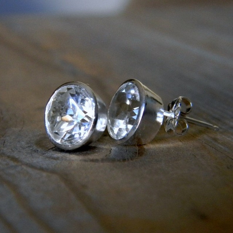 9mm White Topaz Stud Earrings, Sterling Silver Post Earrings, Huge Gem Stud Earrings image 2