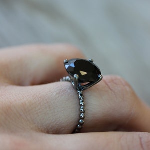 Black Spinel Ring, Sterling Silver Cocktail Ring, Non Diamond Black Engagement Ring, Statement Ring, Black Stone Ring, Blackened Silver image 2