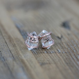 Herkimer Diamond Earrings | Herkimer and Rose Gold Stud Earrings | Handmade Gemstone Jewelry from New England