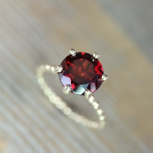 Crimson Red Garnet Ring and Recycled Gold Ring, Six Prong Solitaire Ring in 14k Yellow Gold, Art Deco image 1