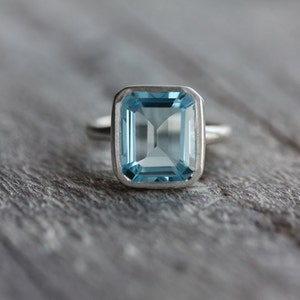 Sky Blue Topaz Emerald Cut Ring in Sterling Silver, Emerald Blue Topaz Silver Ring, Handmade Jewelry from New England image 1