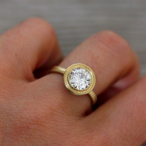 Forever One Moissanite Halo Engagement Ring, Bezel Setting Diamond Alternative Wedding Ring, Solitaire Engagement, Handmade Art Deco Rings image 2