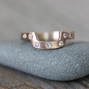 14k Rose Gold Wedding Band, Wrap Band, White Sapphire Wedding Band in Recycled 14k Rose Gold image 2