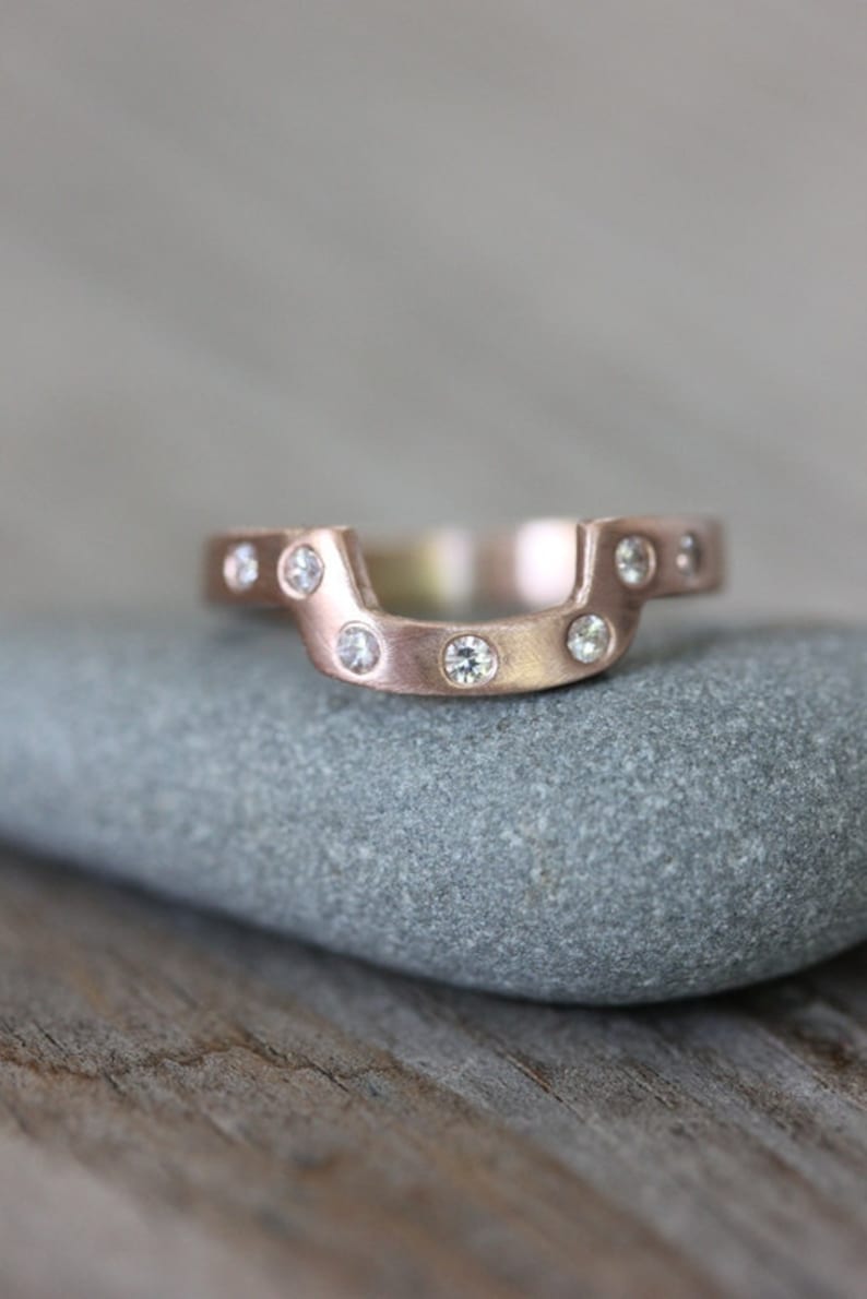 14k Rose Gold Wedding Band, Wrap Band, White Sapphire Wedding Band in Recycled 14k Rose Gold image 2