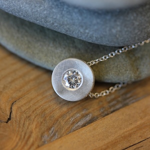 Moissanite and Sterling Silver Slide Pendant, Diamond Alternative Solitare Pendant, Recycled Sterling and Eco Friendly image 1