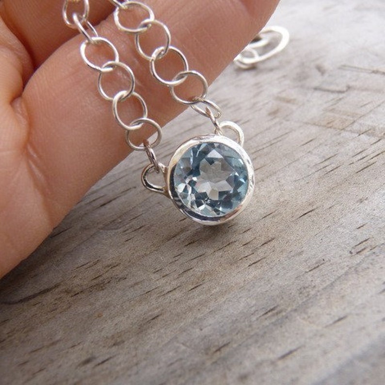 Sky Blue Topaz Necklace, Handmade Sterling Silver and Gemstone Pendant, Large Blue Stone Drop, Something Blue, Bezel Solitaire Necklace image 3