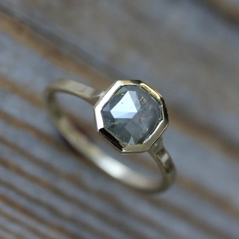 Gray Diamond Engagement Ring Gray Diamond Wedding Ring Rose Cut Ring in Yellow Gold Handmade Jewelry from New England image 1