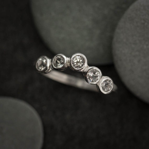 Sterling Silver White Topaz Five Stone Ring, Anniversary Band