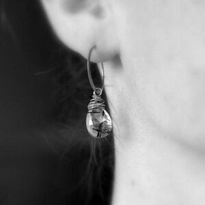 Tourmalinated Quartz Earrings, Gemstone Dangle Earrings, Sterling Silver Hoop Earrings image 3