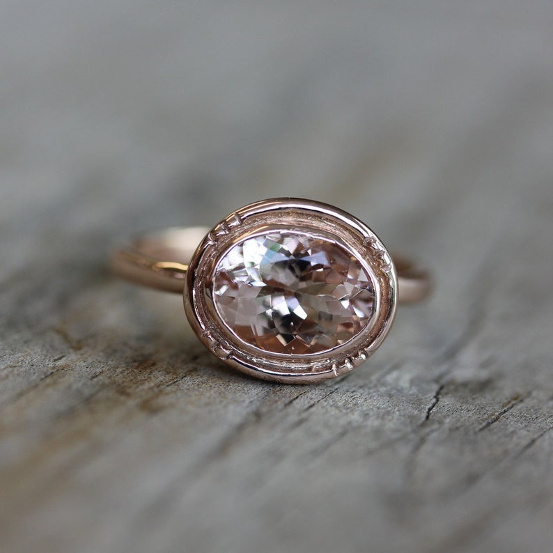Oval Morganite 14k Rose Gold Engagement Ring, Vintage Halo Ring in Recycled Rose Gold, Oval Handmade Engagement Ring, Vintage Milgrain image 3