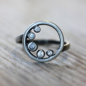 White Sapphire Cresent Moon Ring, Recycled Sterling and Lunar Eclipse Ring, Sapphire Ring Moon Jewelry image 1