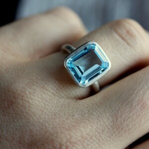 Sky Blue Topaz Emerald Cut Ring in Sterling Silver, Emerald Blue Topaz Silver Ring, Handmade Jewelry from New England image 2