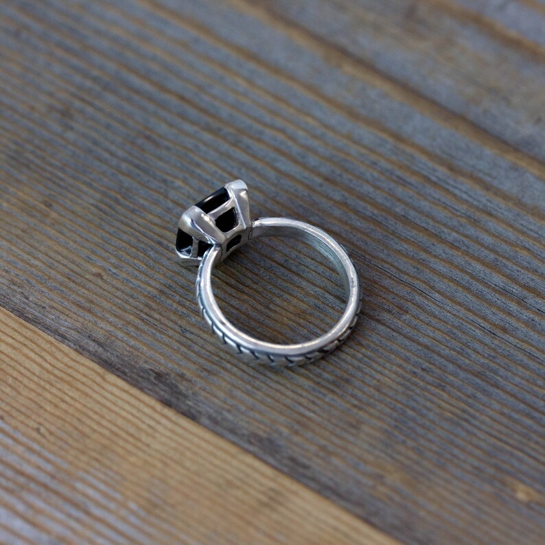 Art Deco Black Spinel Ring, Gothic Engagement Ring, Cushion Gemstone Ring in Oxidized Black Silver, Black Diamond Alternative image 3