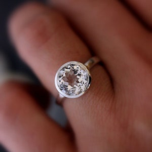 White Topaz Ring, Handmade Bezel Set Solitaire Ring, Handmade Gift for Her image 2