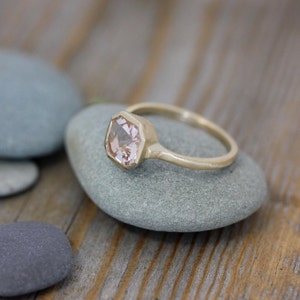 14k Palladium White gold, Morganite Gemstone Ring, Asscher Cut Morganite, Non Diamond Octagonal Morganite Engagement Ring image 4