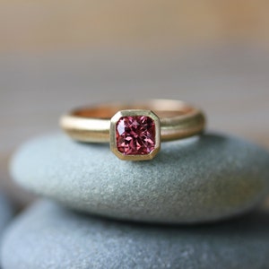 Handmade Asscher Cut Pink Spinel Ring: 14k Yellow Gold Engagement Ring