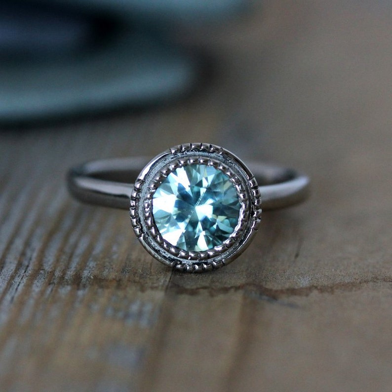 Light Blue Aqua Zircon Ring // Art Deco Inspired Gemstone Engagement Ring image 1