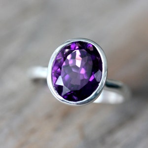 Handmade Amethyst Ring, Sterling Silver Ring, Purple Solitaire, Oval Cocktail Ring, February Birthstone Jewelry, Big Stone Ring, Gemstone image 3