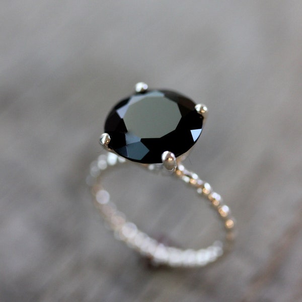 12mm Black Spinel Sterling Silver Ring – Gothic Solitaire Engagement