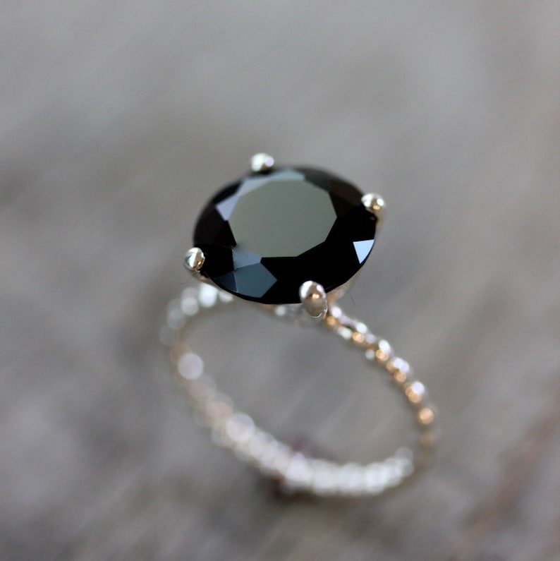 Black Spinel Ring in Sterling Silver, Black Gemstone Ring, Handmade Gift for Her, Handmade Jewelry, Cocktail Ring image 3