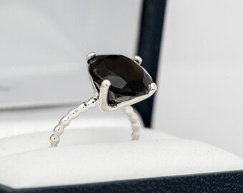 Black Spinel Ring in Sterling Silver, Black Gemstone Ring, Handmade Gift for Her, Handmade Jewelry, Cocktail Ring