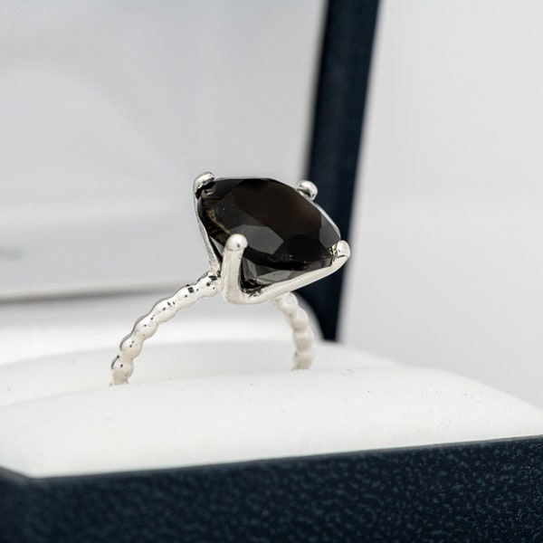 Black Spinel Ring in Sterling Silver, Black Gemstone Ring, Handmade Gift for Her, Handmade Jewelry, Cocktail Ring