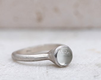White Moonstone Stacking Ring, Solitaire Ring in Sterling Silver - Size 7.5 Ready to Ship