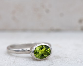 Oval Peridot Sterling Silver Ring - Ready to Ship Size 5.75