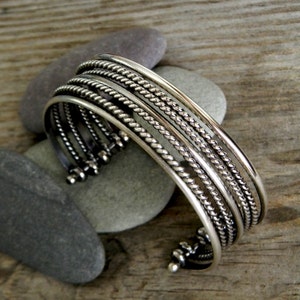 Sterling Silver Bracelet, Multi Cuff Design Made of Blackened Silver, Oxidized